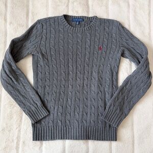 Ralph Lauren Cable Knit Cotton Sweater Dark Grey Size Medium